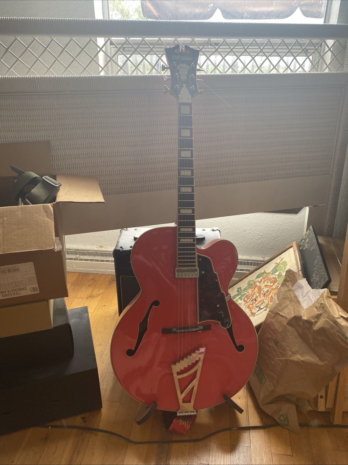 D’Angelico Premier SS Single Cutaway Semi Hollow Electric Guitar, Fiesta Red