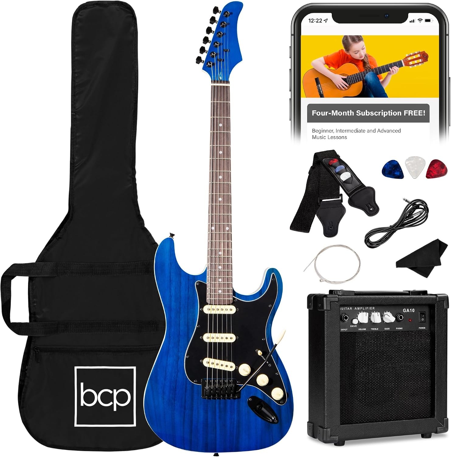 39in Full Size Beginner Electric Guitar Starter Kit w/Case Strap 10W Amp Strings