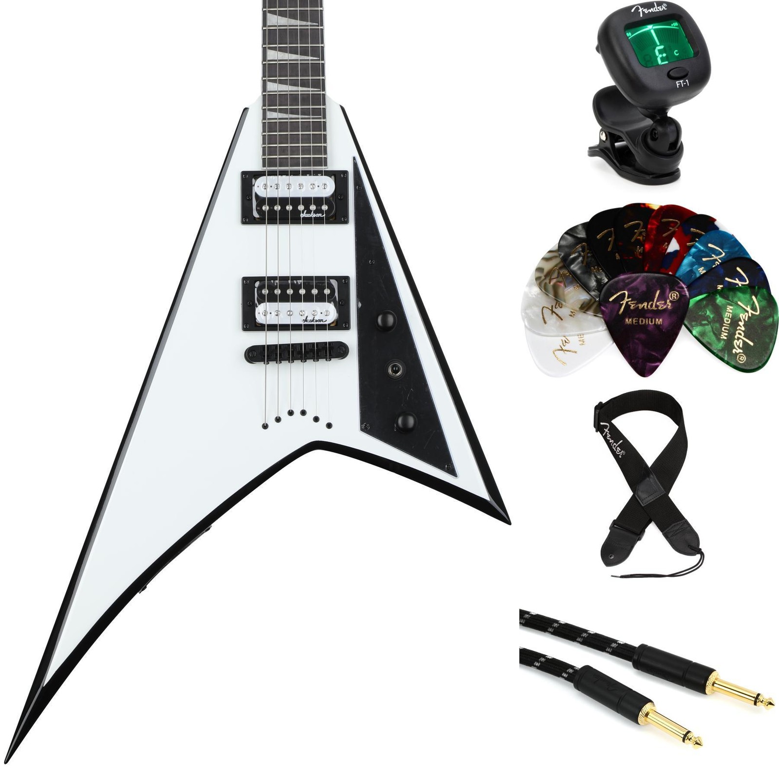 Jackson Rhoads JS32T Essentials Bundle – White with Black Bevels