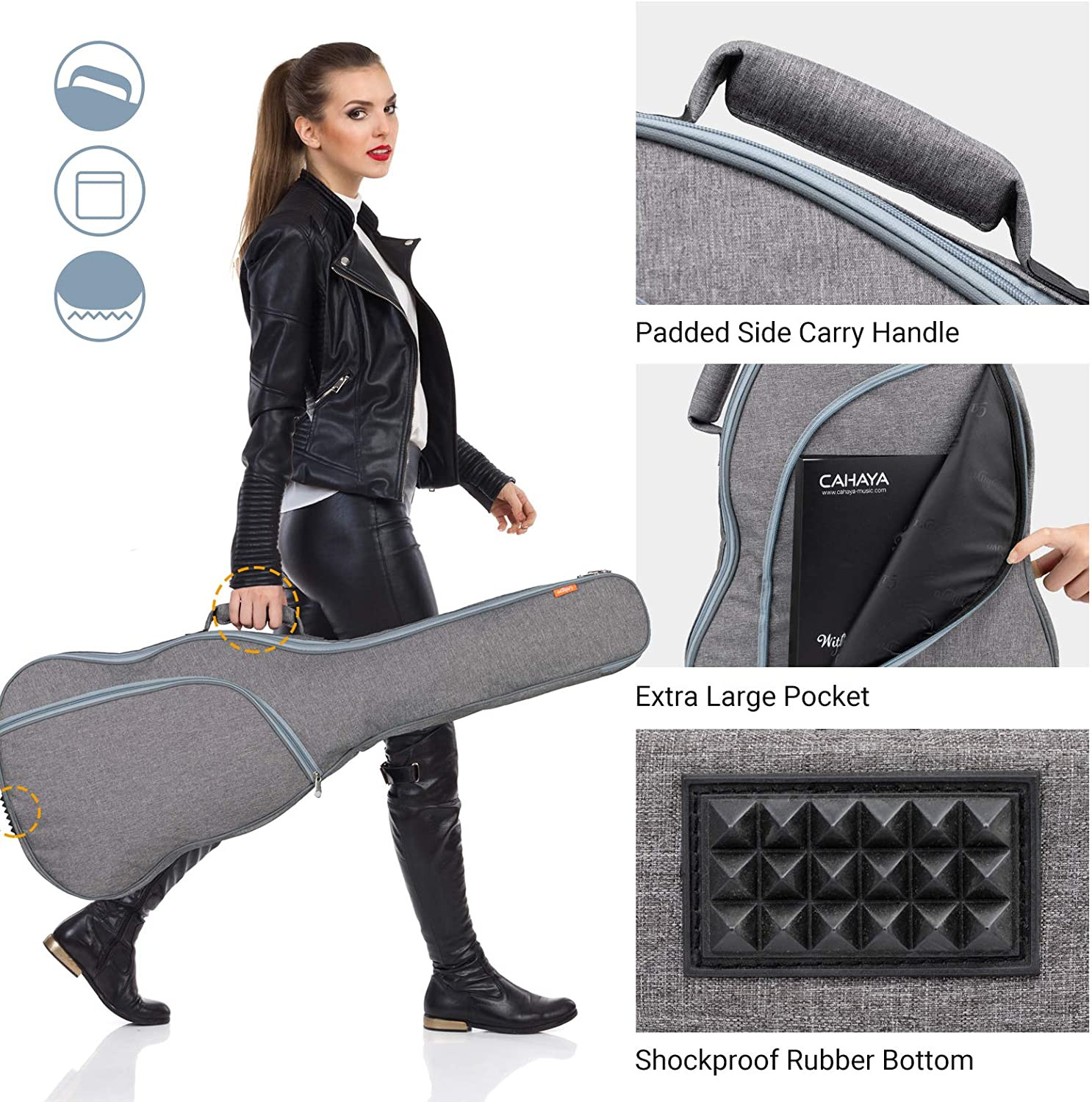 CAHAYA Electric Guitar Gig Bag Padded Case Backpack Straps 41.7″ Gray