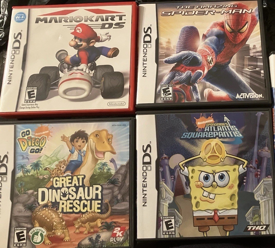DS Game Lot, Mario Kart, Spider-Man, Sponge Bob