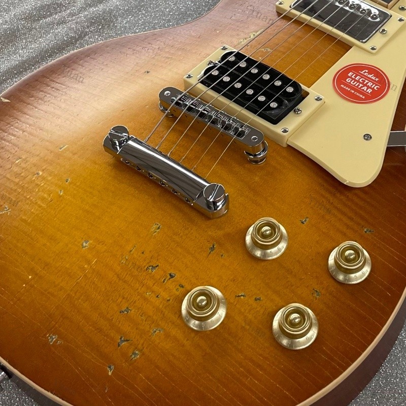Honey Burst Heavy Aged Electric Guitar Bone Nut HH Pickups Chrome Hardware
