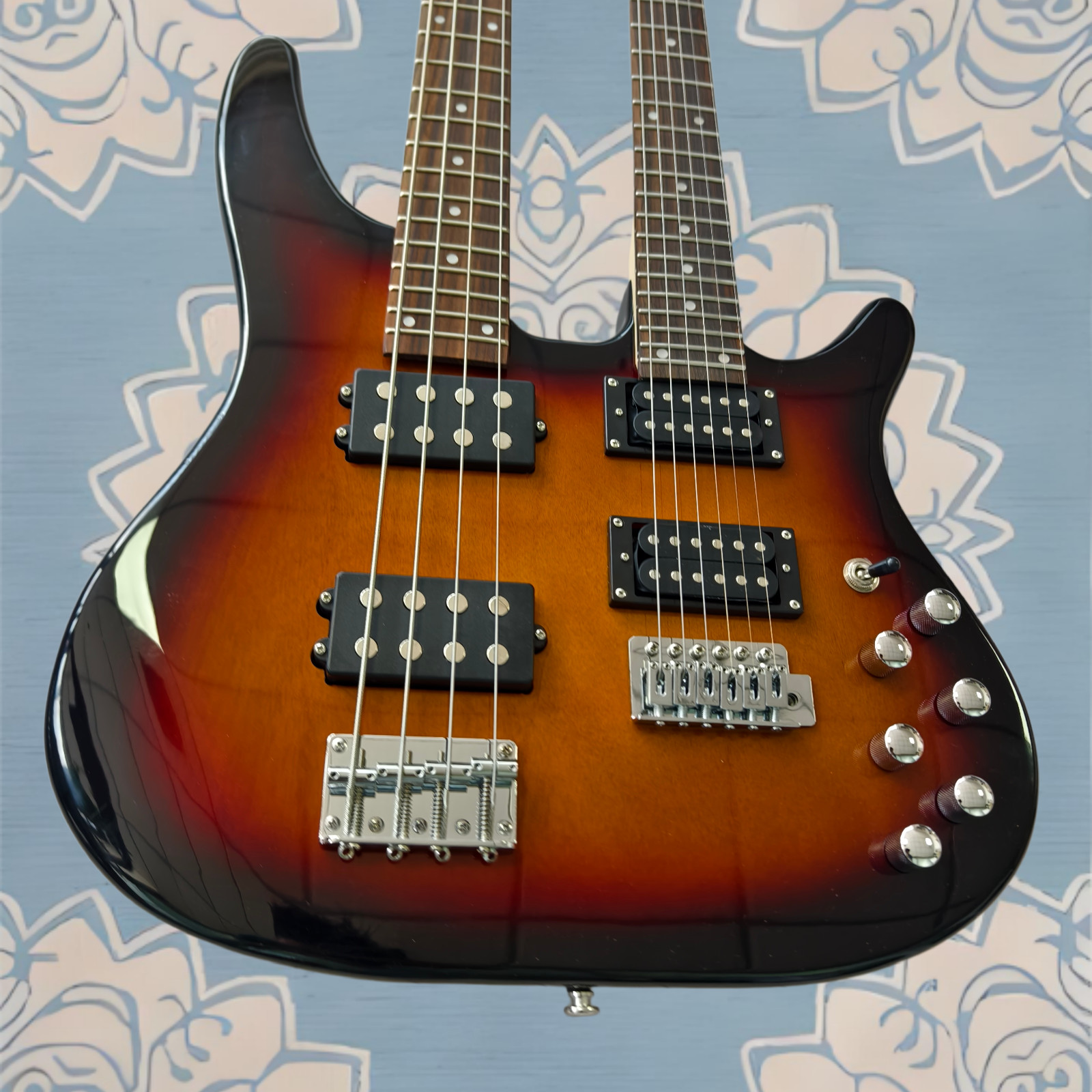 US Ship Double Neck Electric Bass & Guitar Combo – 4-String Bass + 6-String