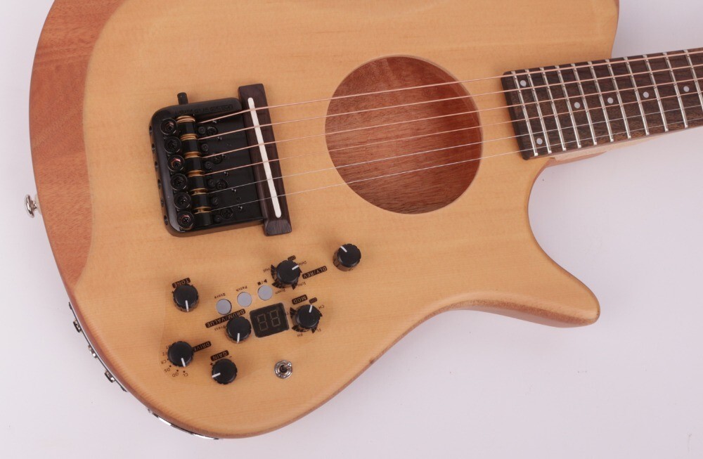 Headless electric acoustic guitar silent travel portable built in effect