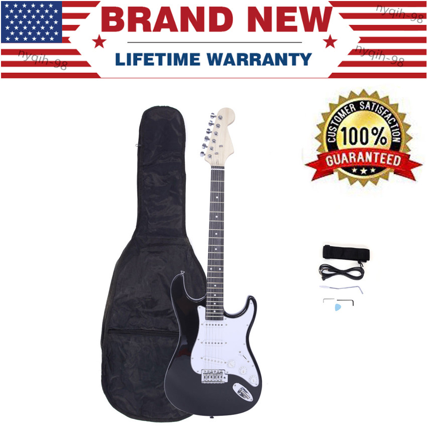 US Black &White Fingerboard ST Electric Guitar With Accessories &Bag Tremolo Arm