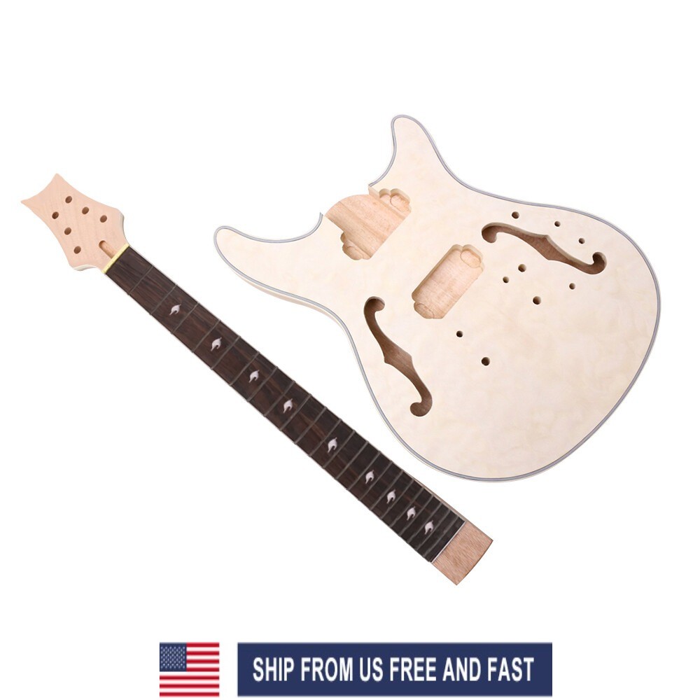 Electric Guitar Kit Mahogany Guitar Body Quilted Maple Veneer 22 Fret 24.75inch