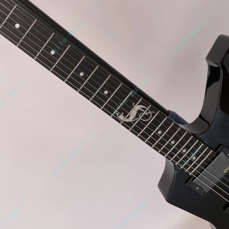 Solid Electric Guitar Snake Inlay Active Pickup Stainless Rounded Fret Black