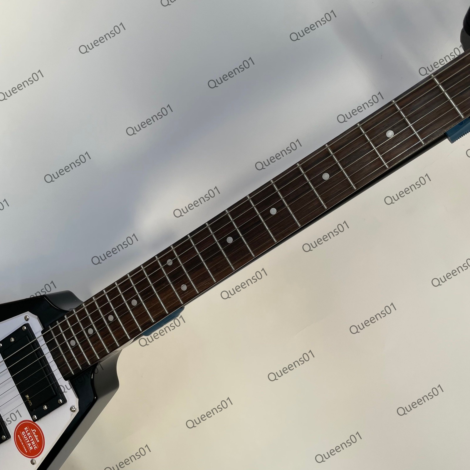 V Shaped Electric Guitar Stainless Steel Frets White Pickguard Solid Gloss Black