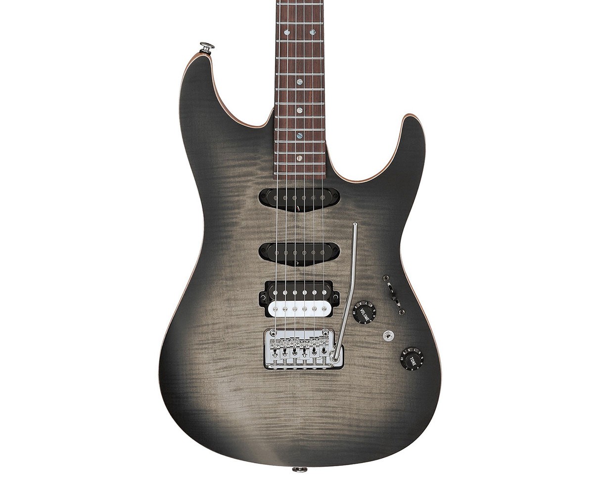 Used Ibanez TQM2CUF Tom Quayle SIgnature Guitar – Charcol Black Burst Flat