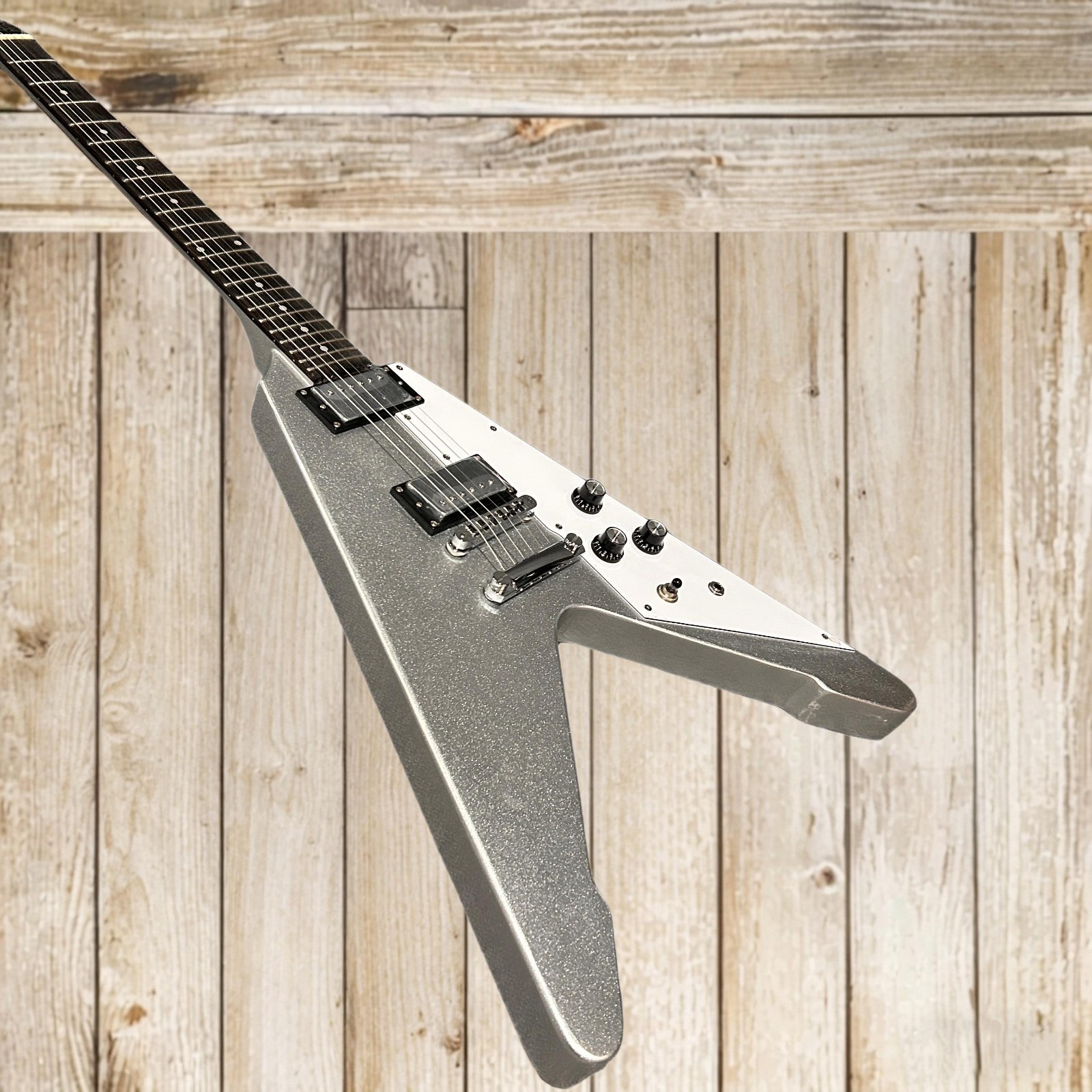 Gleeson Fly-V Electric Guitar Mahogany Body Metallic Silver Color