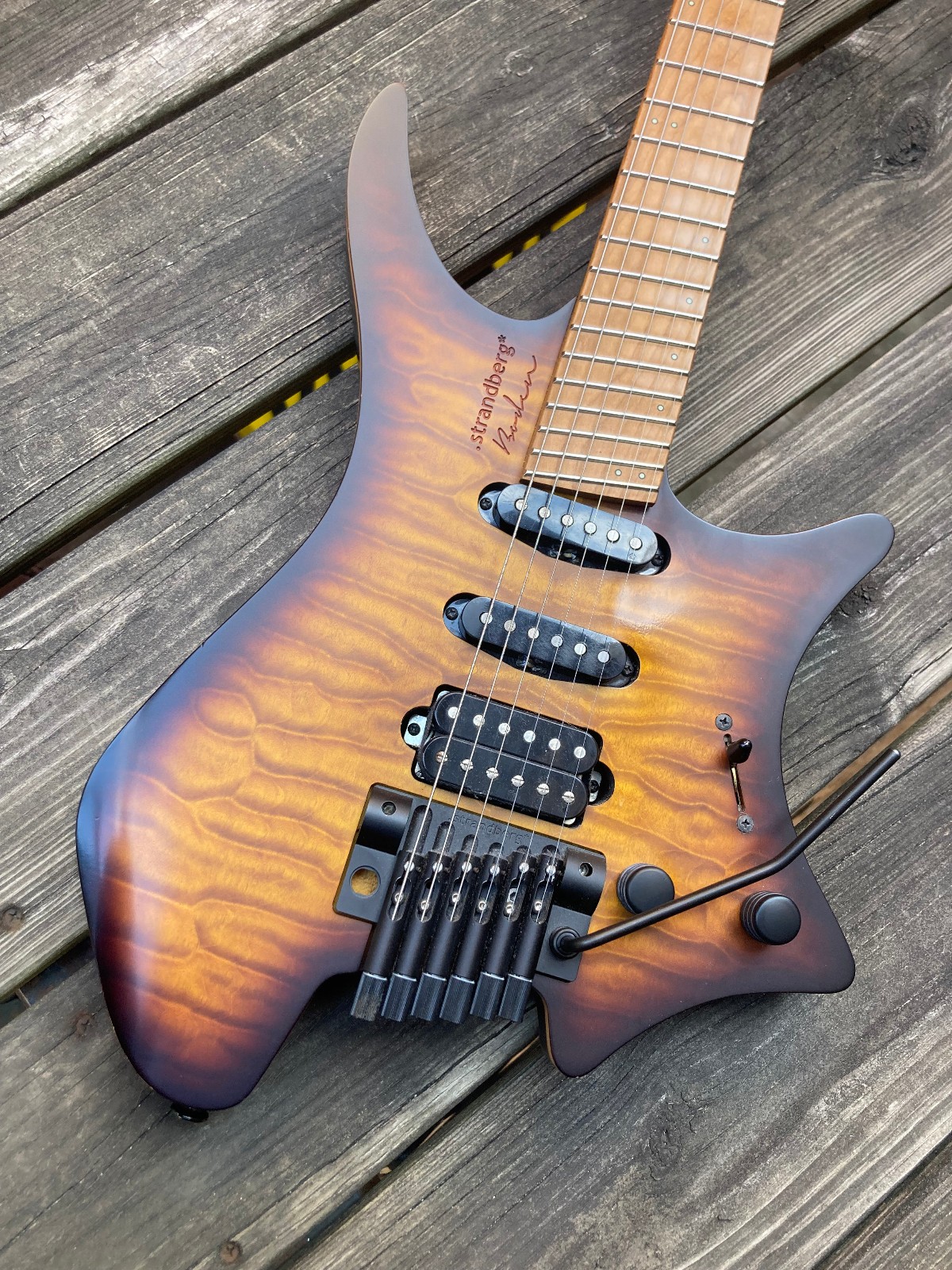 strandberg boden standard 6 with tremolo quilted maple Bengal Burst HSS Headless