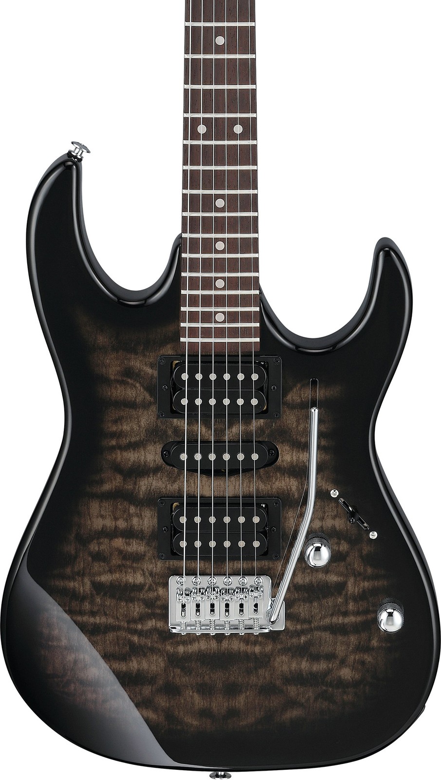 Ibanez GRX70QA RG Gio Electric Guitar – Transparent Black Sunburst w/ Gig Bag