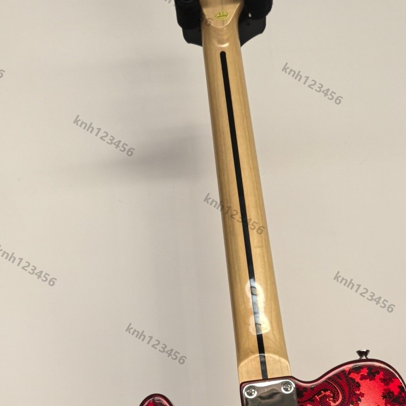 Solid Body Electric Guitar Stainless Rounded Fret Edge Red Paisley No Logo
