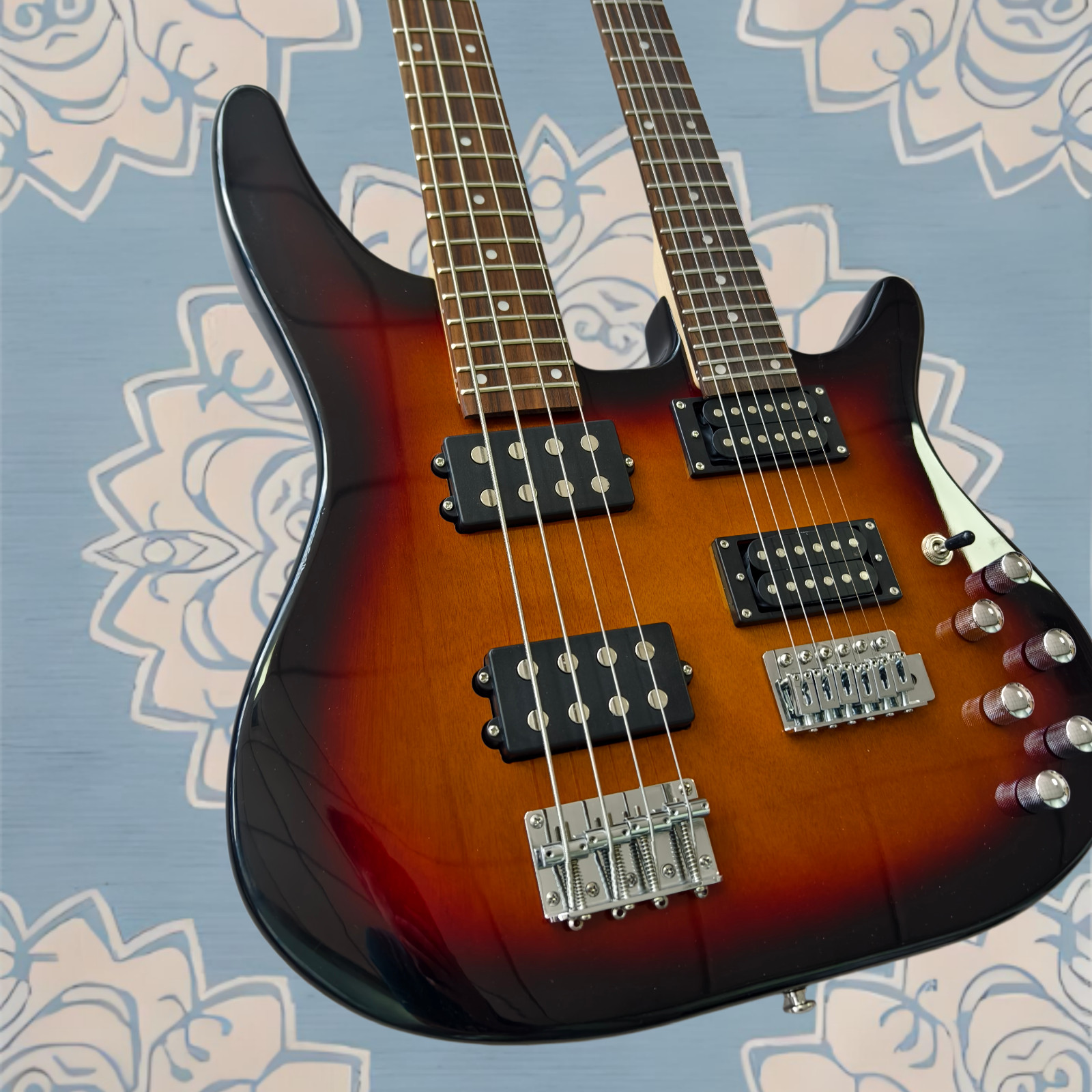 US Ship Double Neck Electric Bass & Guitar Combo – 4-String Bass + 6-String