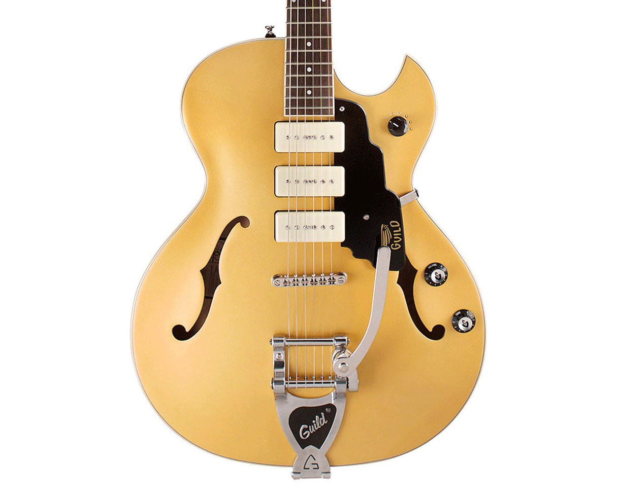Guild Starfire I Jet 90 Semi-Hollow Guitar w/GVT – Gold Satin – Open Box