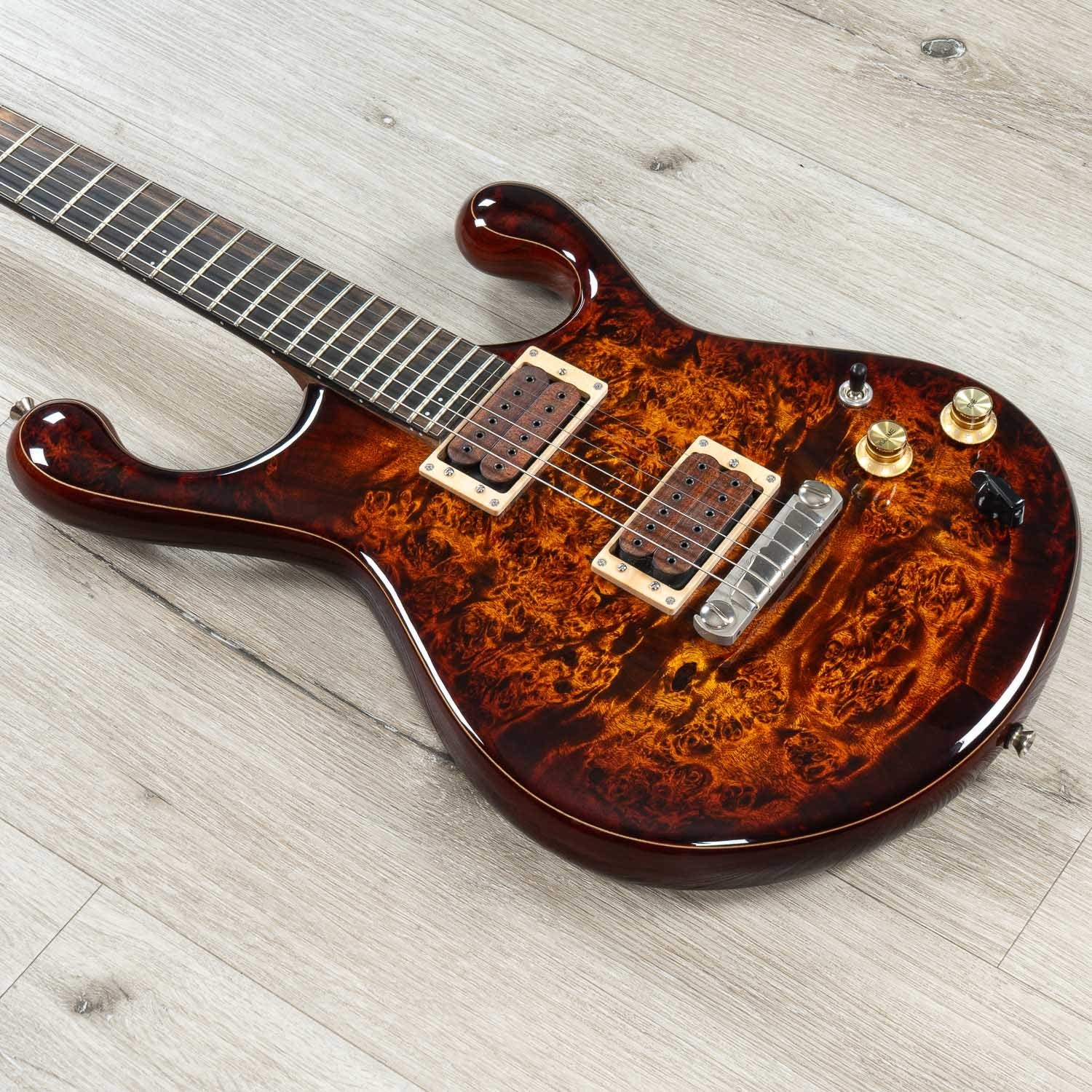 Fibenare Erotic Dalmat Guitar, Ebony Fretboard, 5A Poplar Burl Top, Cherry Burst