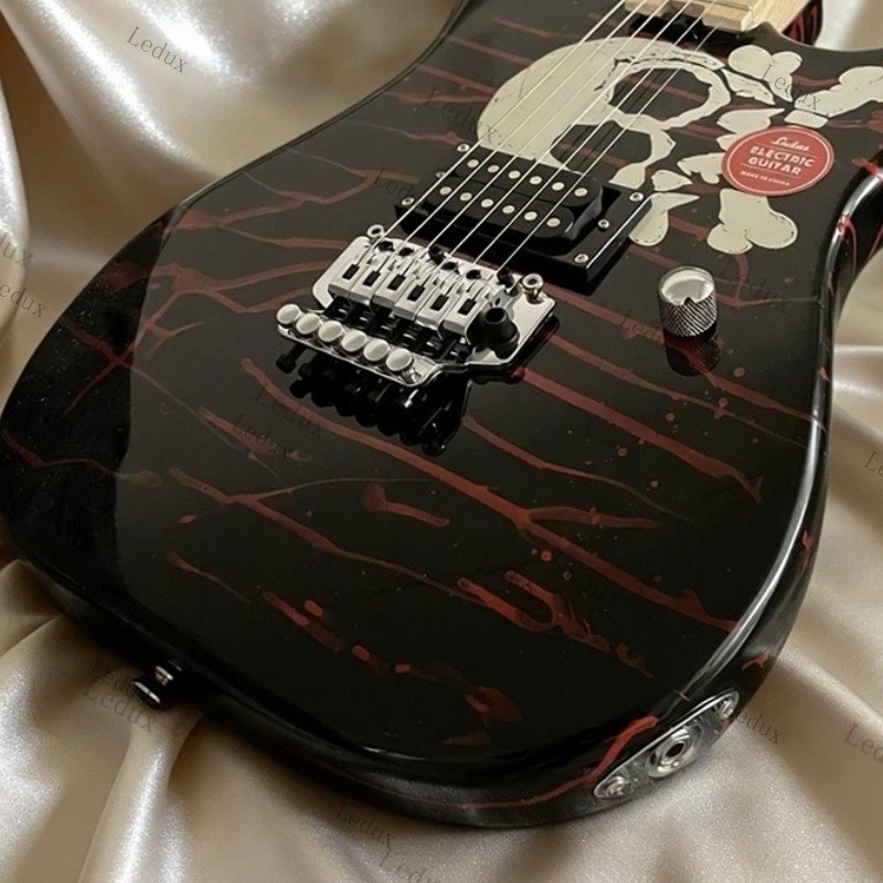 Ledux Solid Electric Guitar Stainless Rounded Fret Edge FR Bridge Red Skull