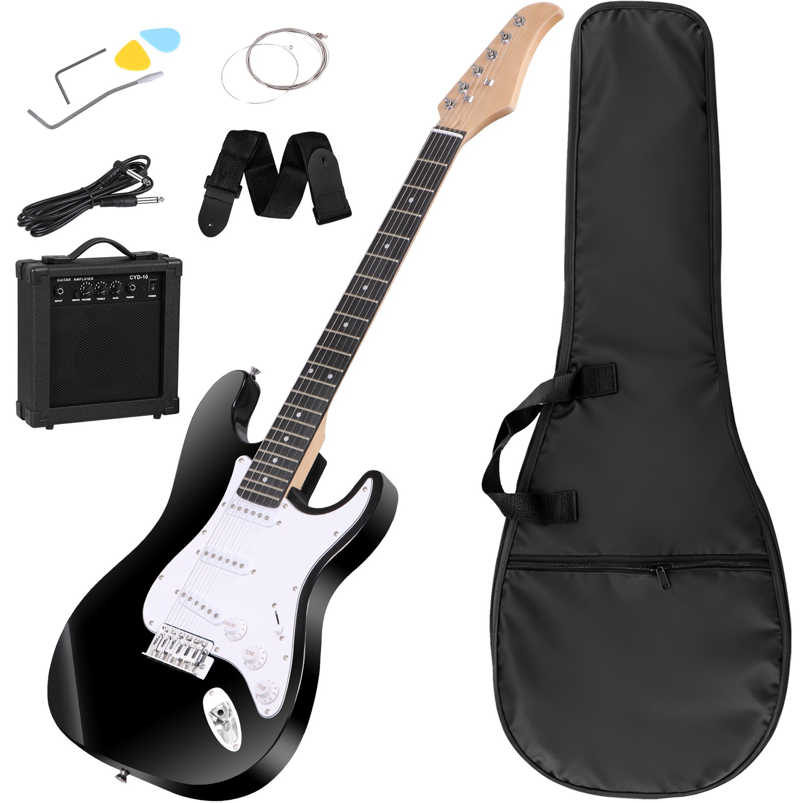 39″ Full Size Electric Guitar w/10W Amp Case and Accessories Pack for Beginner