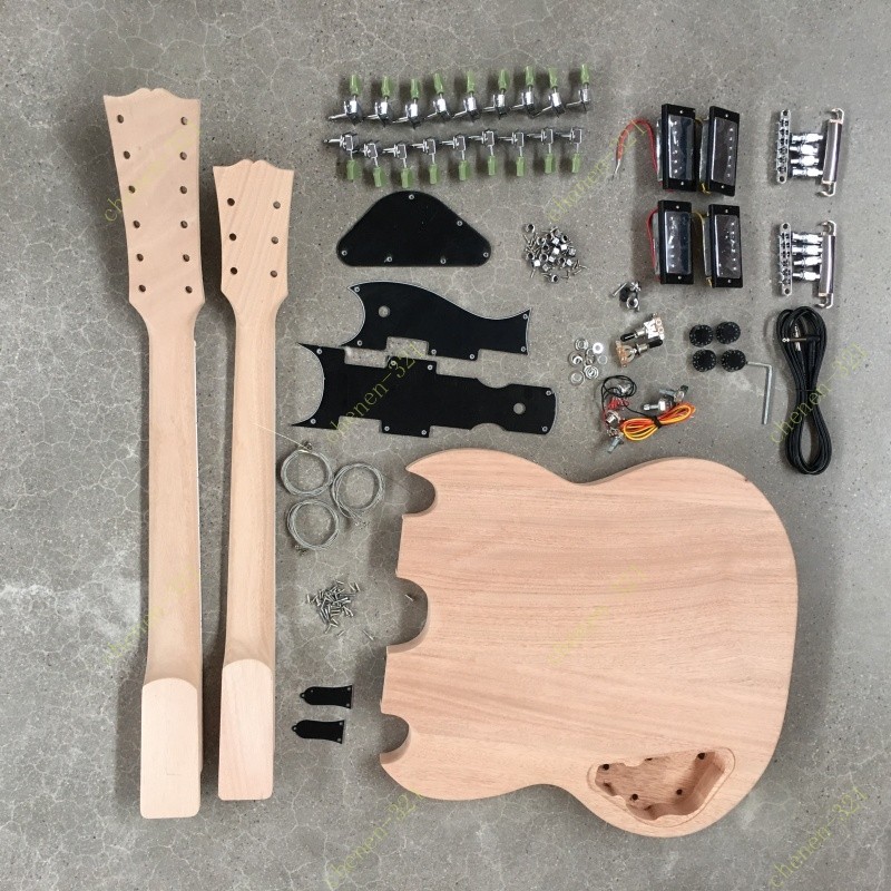 Unfinished Double Neck DIY 6+12 String Electric Guitar Kit 4H Pickups 22 Frets