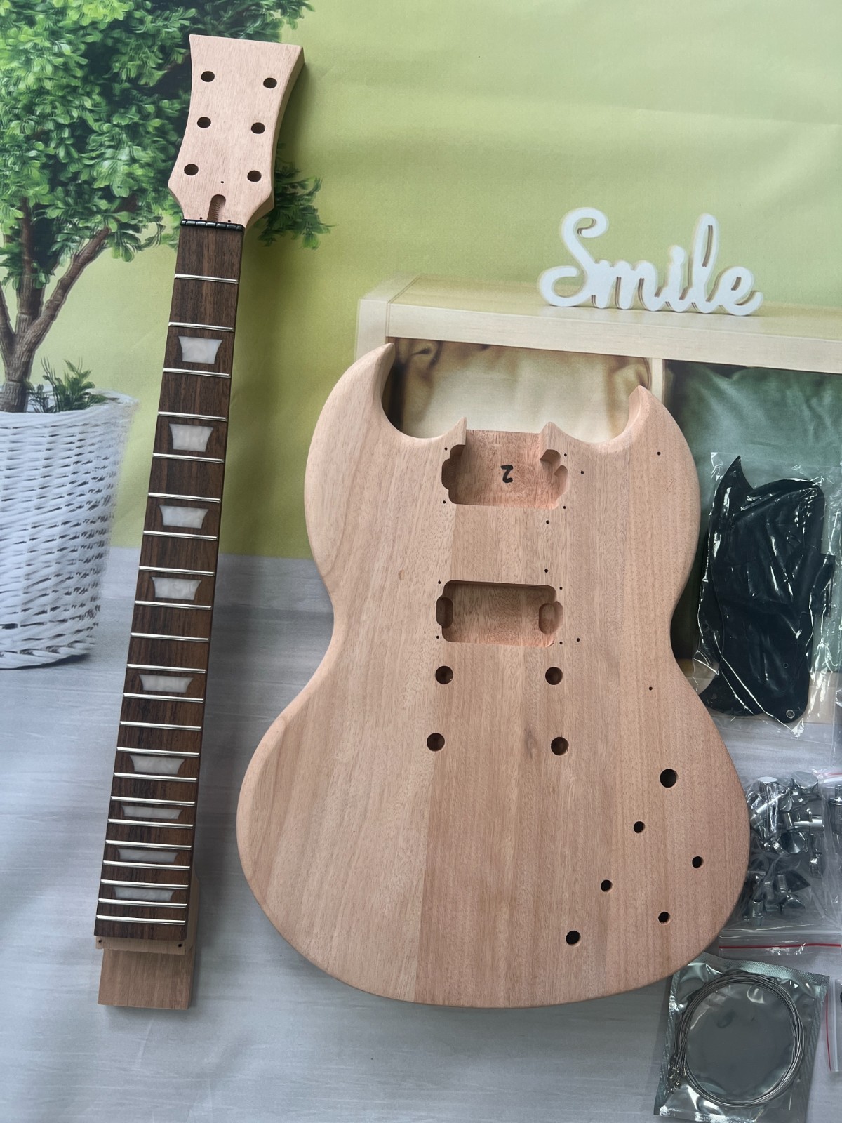 SG DIY Electric Guitar Kit Unfinished Maple Neck Rosewood Fretboard