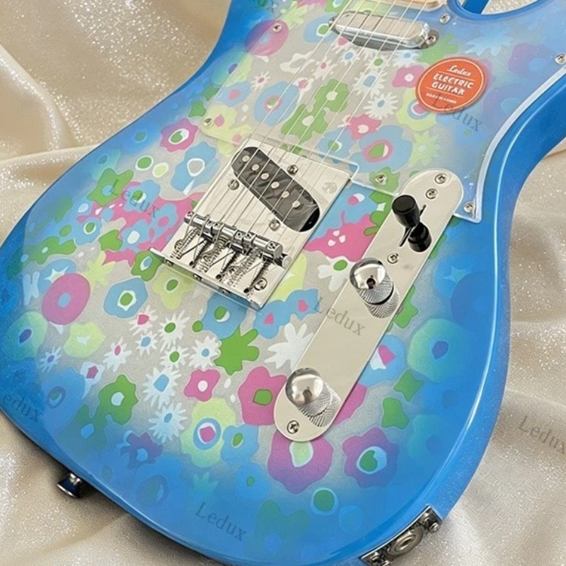New Solid Electric Guitar Maple Fingerboard&Neck S-S Pickup Blue Floral Print