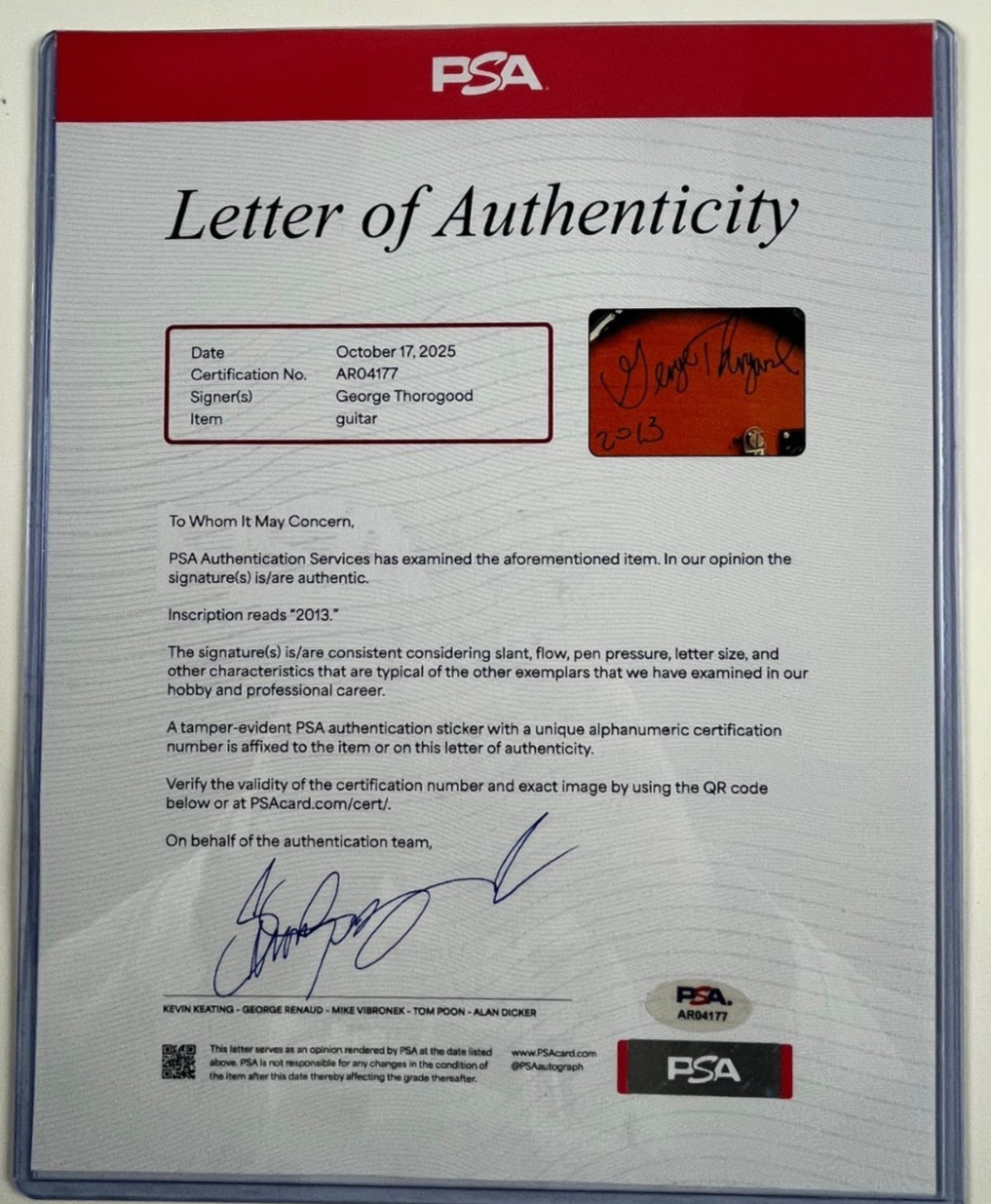 George Thorogood Signed Epiphone Electric Guitar w/PSA Authentic Auto Letter