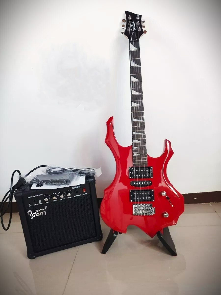 Full-Size 36″ Red Electric Guitar Starter Package with 20-Watt Amp and More