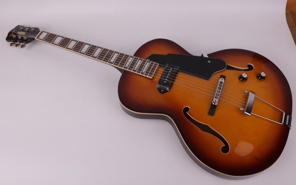 Electric jazz guitar semi hollow body f hole maple neck rosewood FN P90 sunset