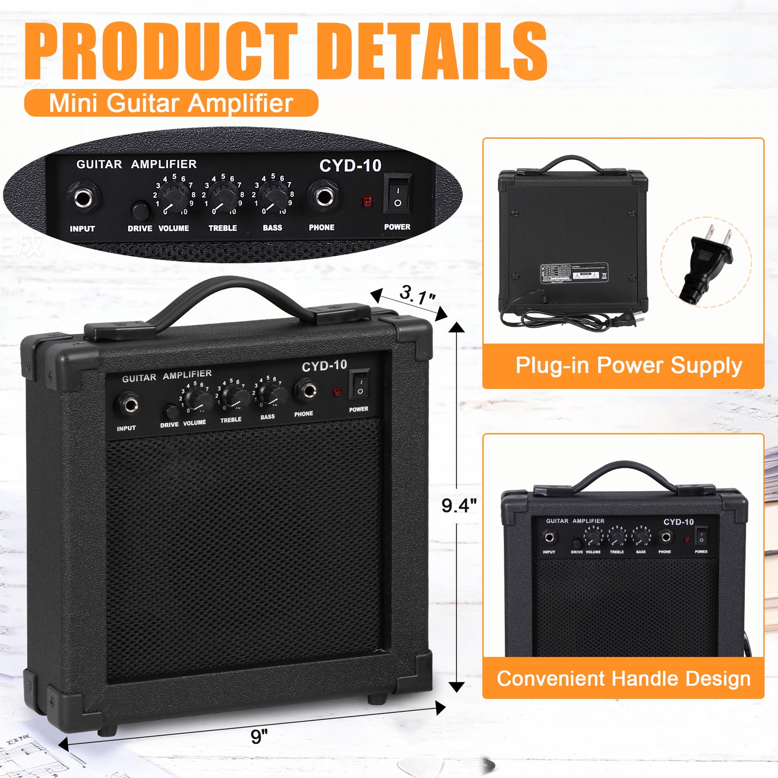 39″ Full Size Electric Guitar w/10W Amp Case and Accessories Pack for Beginner