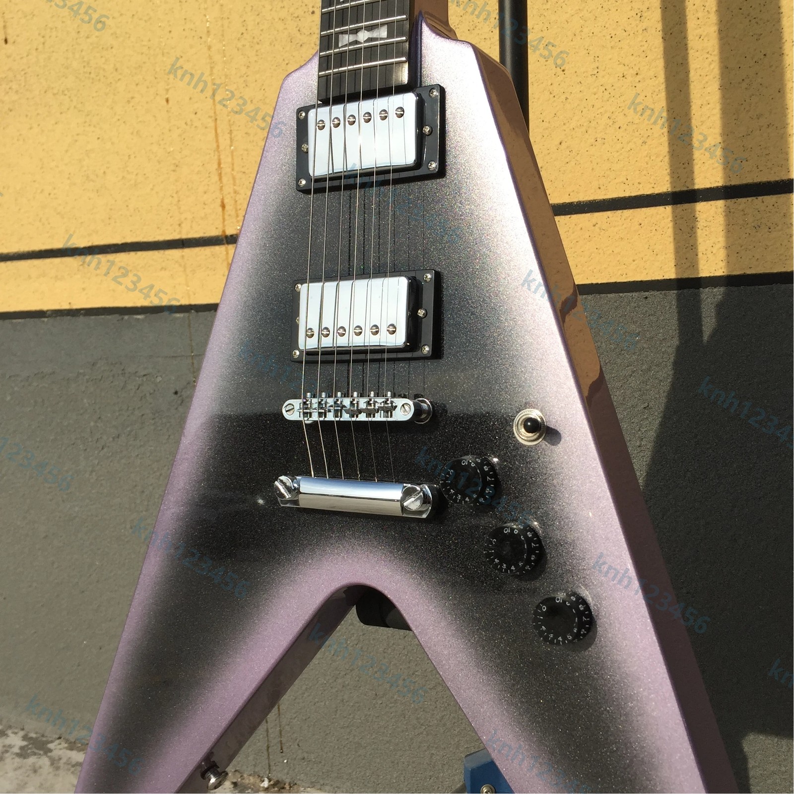 Purple Black Burst Triangular Angular Electric Guitar HH Pickups Stainless Steel