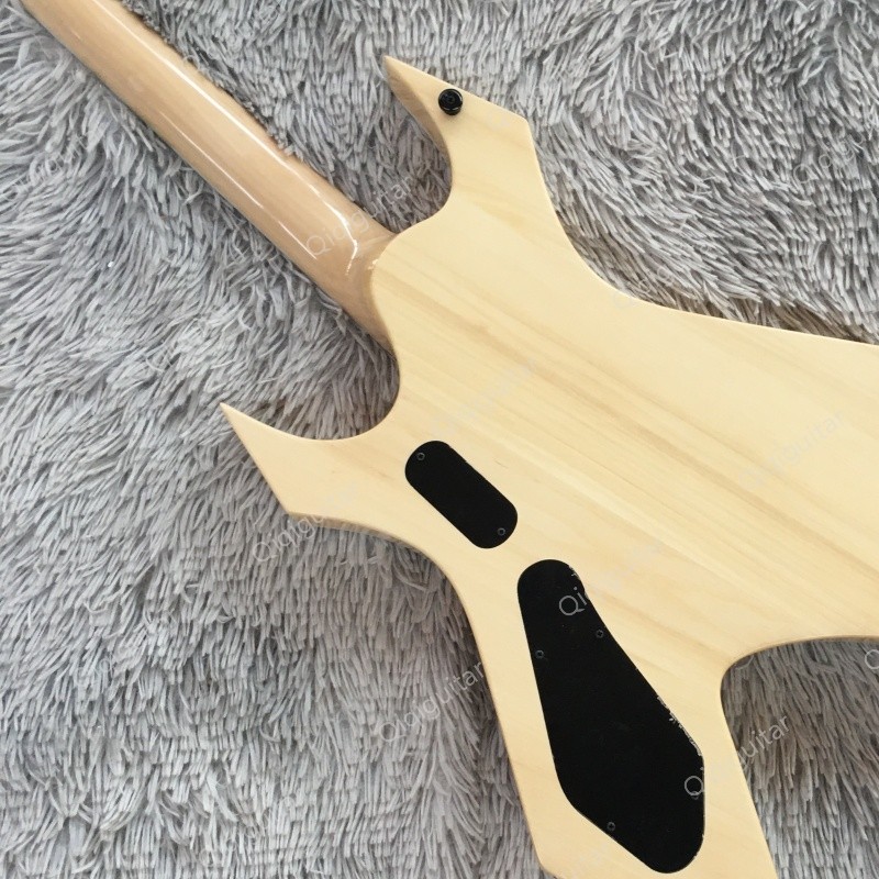 Solid Body Electric Guitar Natural Wood Finish HH Pickups Stainless Rounded Fret