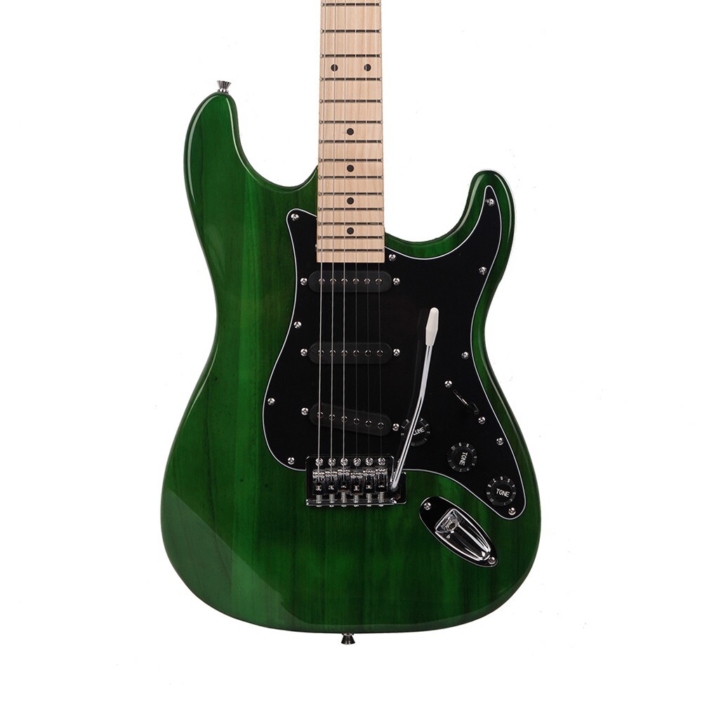 US GST Stylish Green Electric Guitar 6 String w/ Bag Strap &Black Pickguard Kit