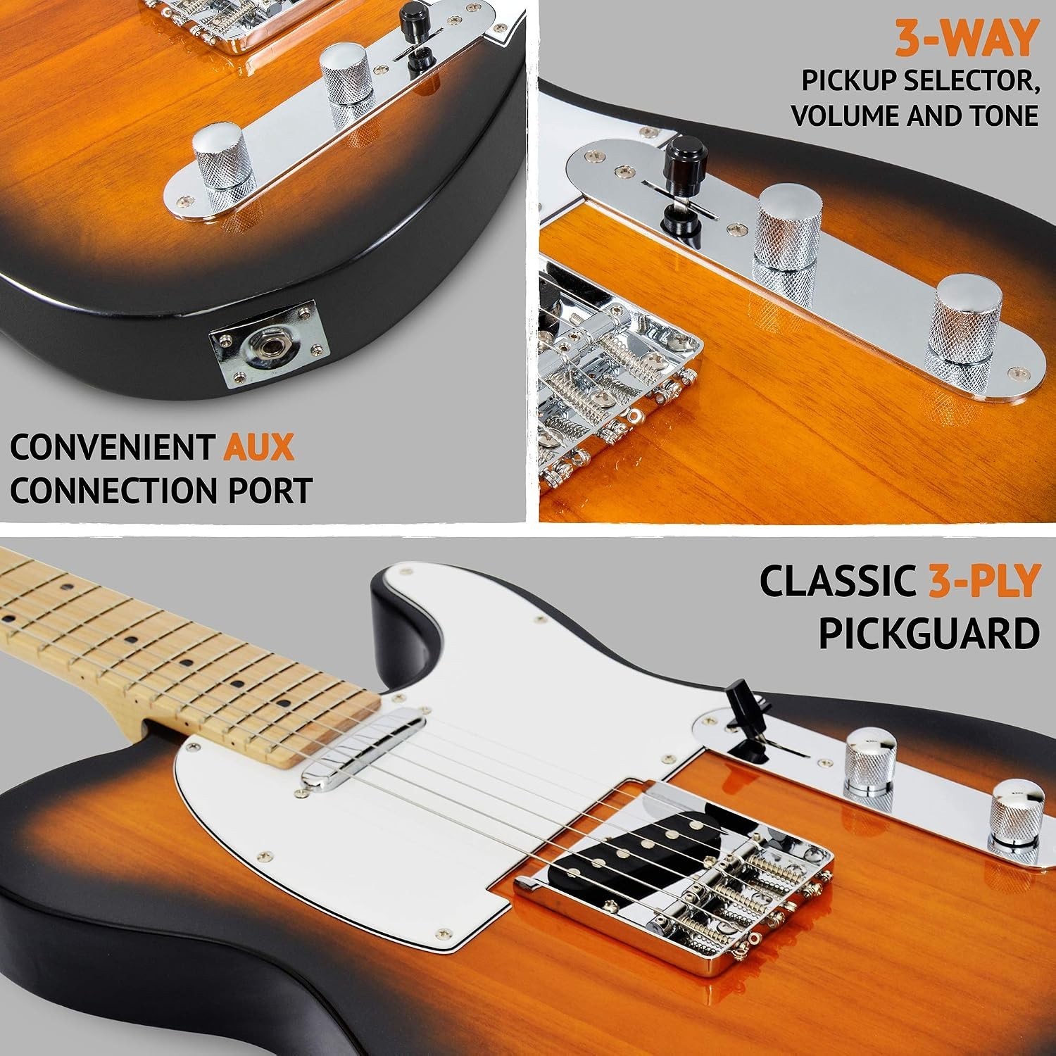 39” Electric Guitar – Paulownia Body, Ashtray Bridge, 2 Picks Included