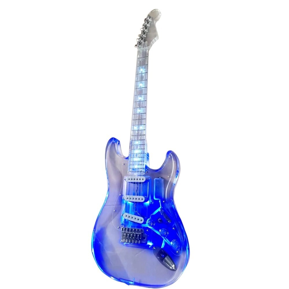 6-String Acrylic Electric Guitar Acrylic Fingerboard Single Blue Light Pickup*3