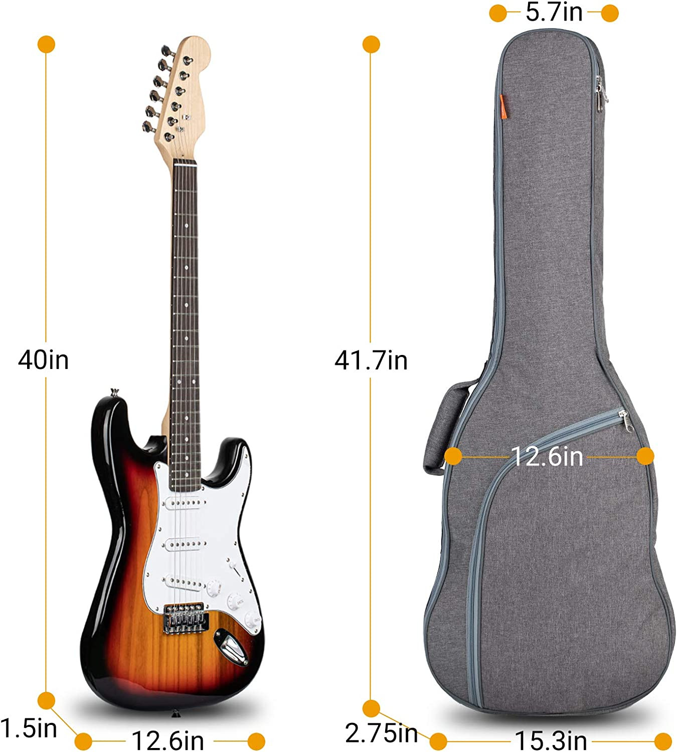 CAHAYA Electric Guitar Gig Bag Padded Case Backpack Straps 41.7″ Gray