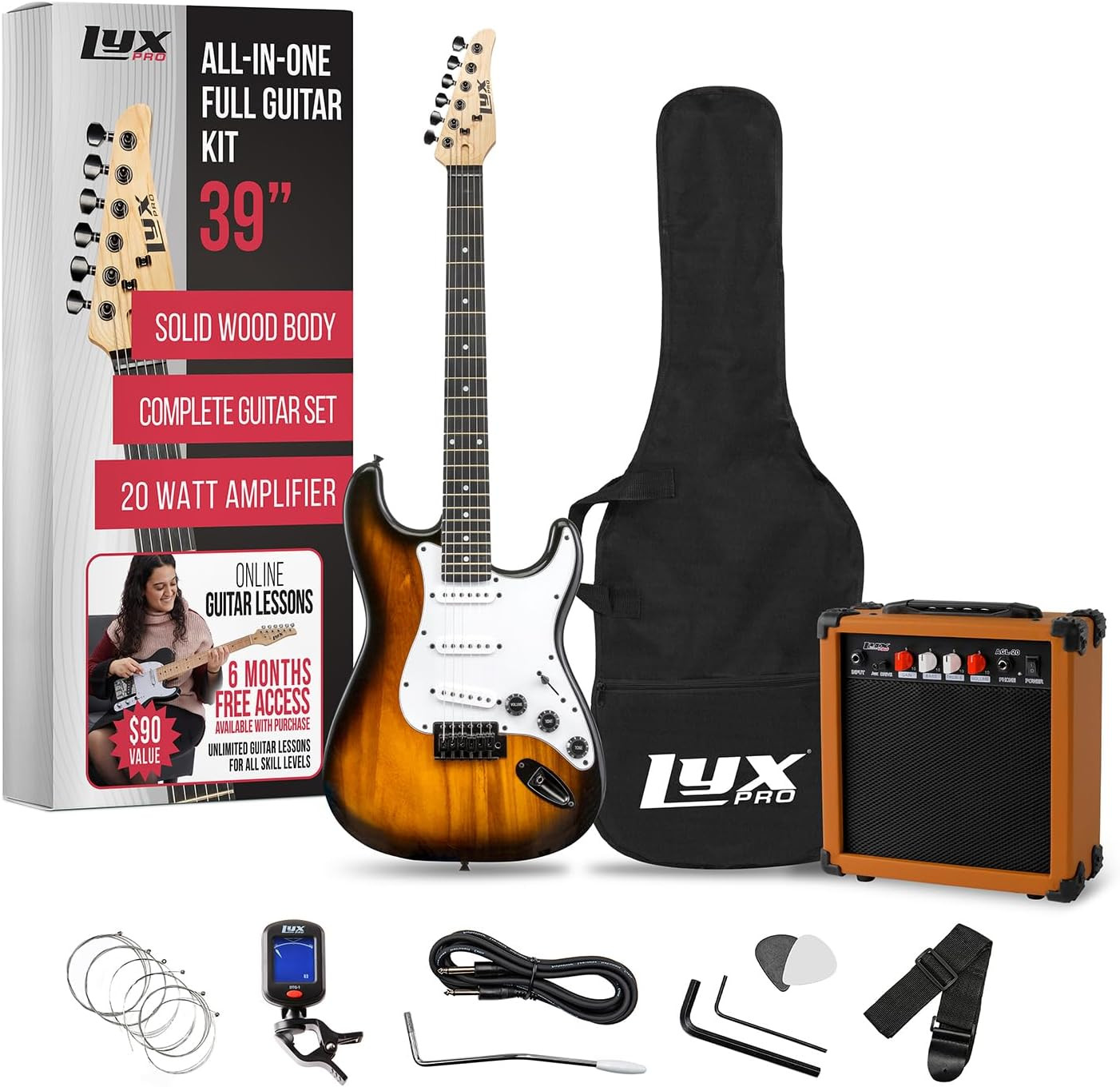 Sunburst Electric Guitar Starter Kit with 20W Amp & All Accessories Included