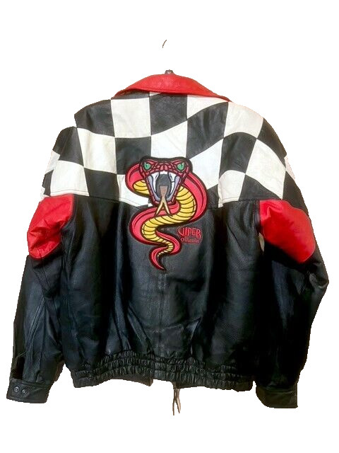 Rare VIPER by OVATION GUITAR Black Red White LEATHER JACKET Medium M Biker SNAKE
