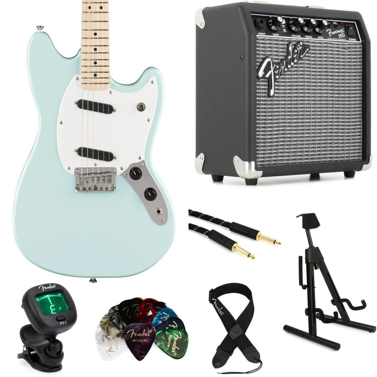 Squier Sonic Mustang Electric Guitar and Fender Amp Bundle – Daphne Blue