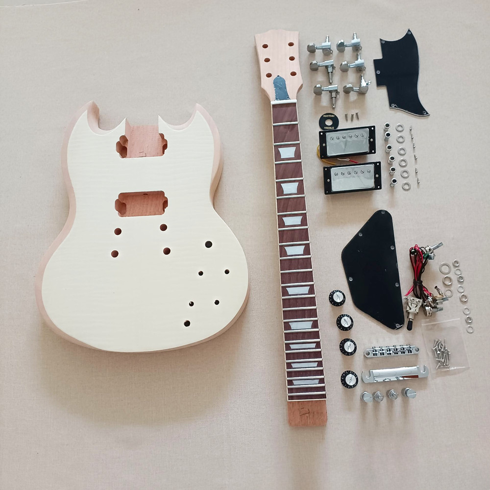 DIY Electric Guitar Kit Rosewood FB Abalone Inlay Flame Maple Top Set In CR Part