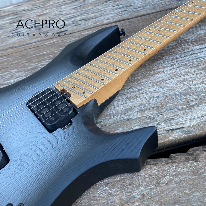 Gray Burst Headless Electric Guitar Jumbo Stainless Steel Frets Roast Maple Neck