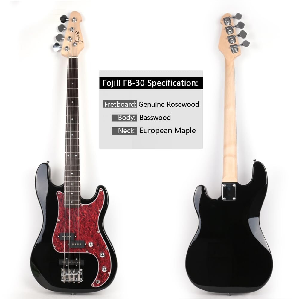 Full size electric PJ bass set with amplifier gigbag strap cable picks in black