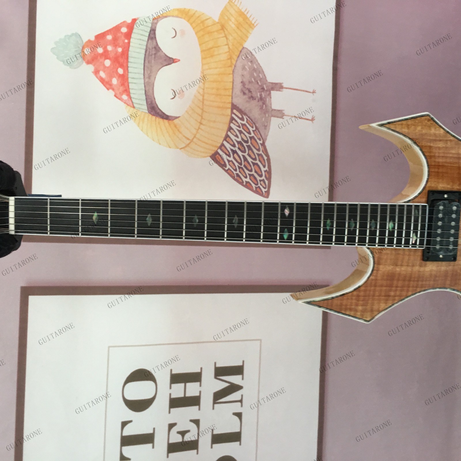 Abalone Inlay Electric Guitar Headstock Veneer Spalted Burl Maple Top Solid Body