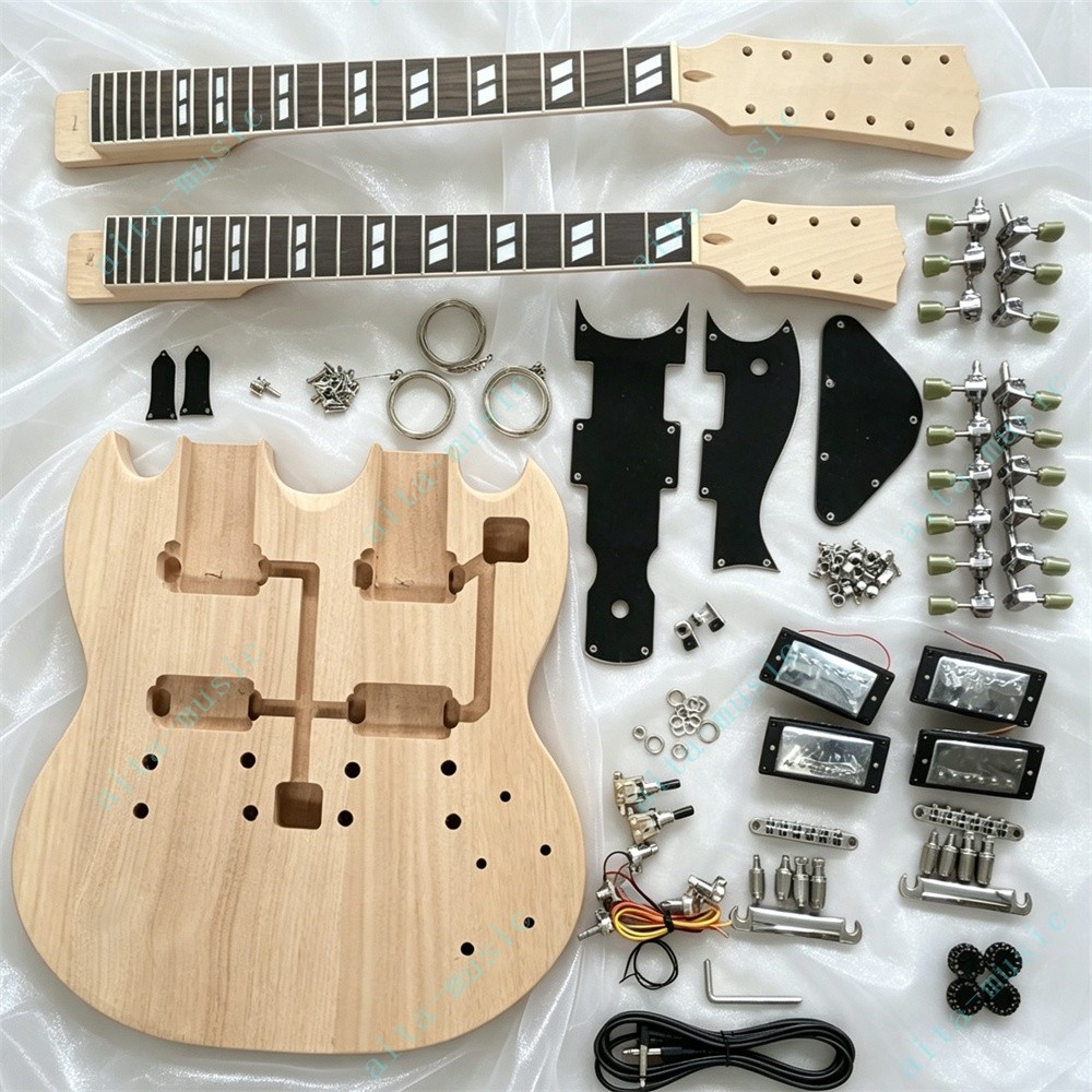 Unfinished 6+12 String Double Neck DIY Electric Guitar Kit 4H Pickups 22 Frets