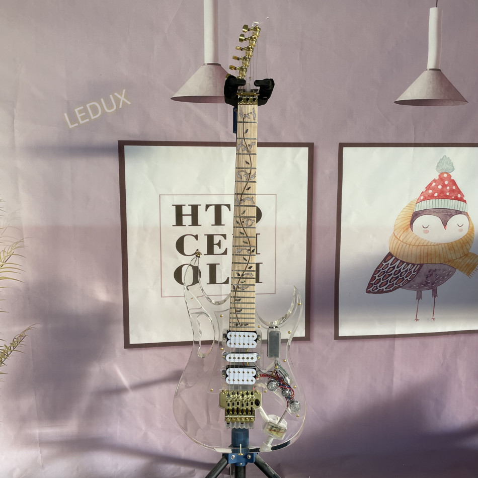 LED Light Electric Guitar Acrylic Body Floyd Rose Bridge Maple Fretboard US