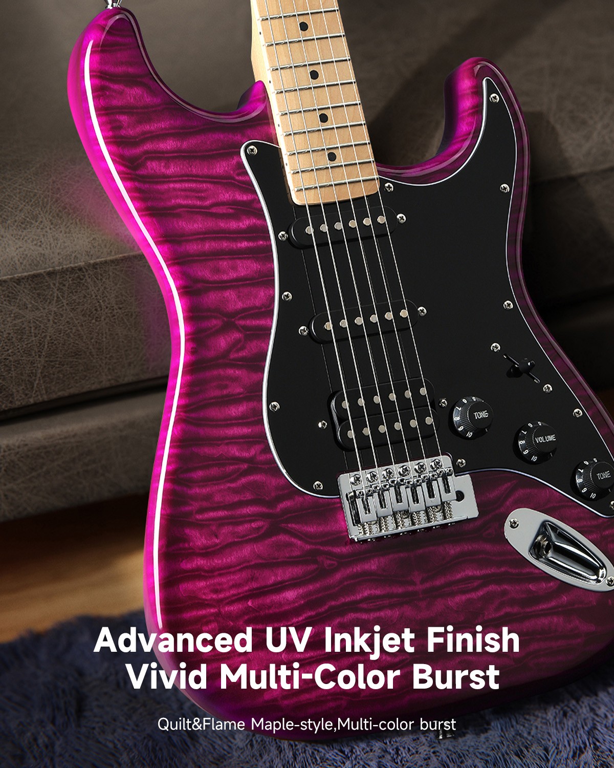 Donner DST-95 Electric Guitar with Amp and Accessories Full-Size Violet Purple