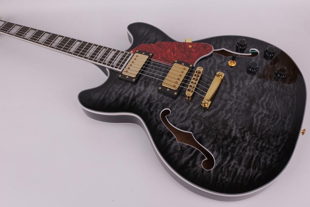 Electric Jazz Guitar Black Rosewood Fingerboard Semi Hollow Qulited Maple Top