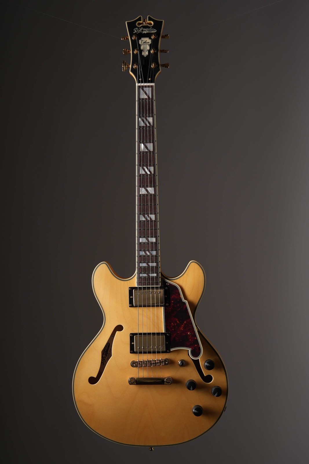 D’Angelico Deluxe Mini DC Semi-Hollow Electric Guitar – Satin Honey, w/ OHSC