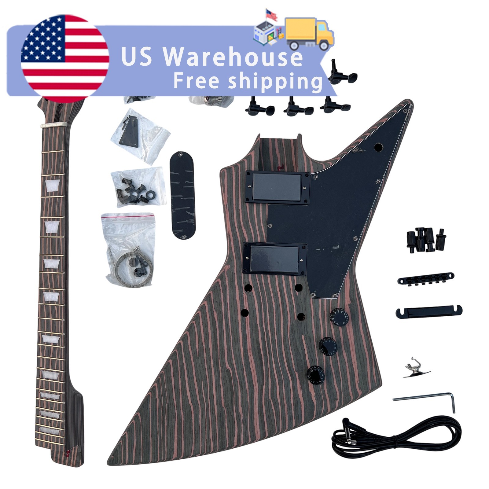 DIY Electric Guitar Kits Zebrawood Set In Bone Nuts 22 Frets Free Shipping