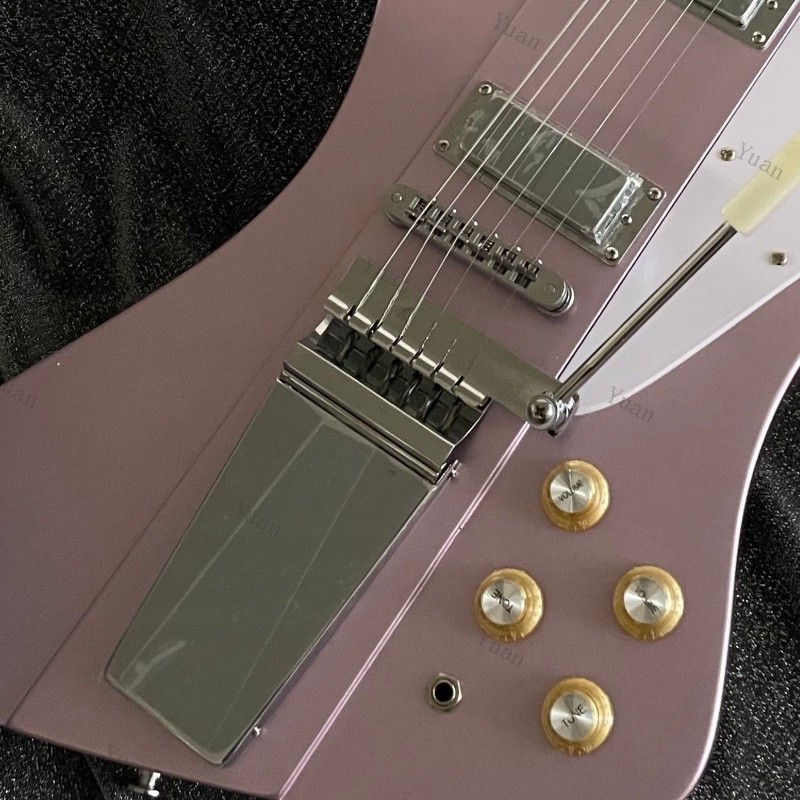 Metallic Pink Solid Body Electric Guitar Long Tailpiece Tremolo Arm HH Pickups