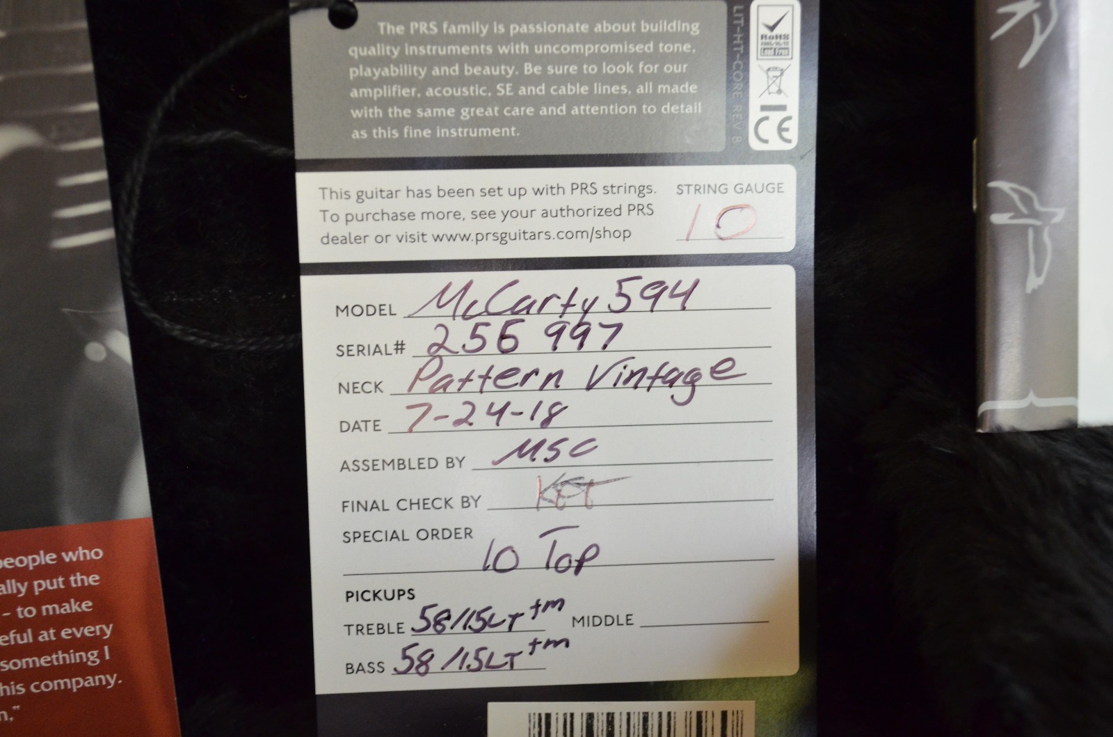 PRS McCarty 594 Charcoal 10-Top